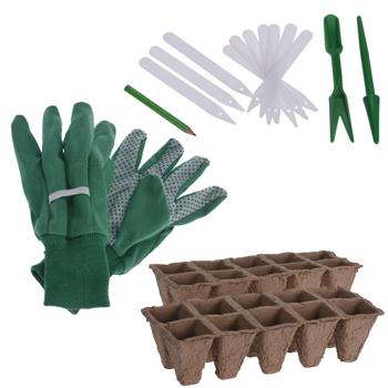 Preview: Kit de culture de plantes tout-en-un 68 pièces - Mini-serre pour semis, herbes & légumes, pots biodégradables - Outils, gants & étiquettes inclus