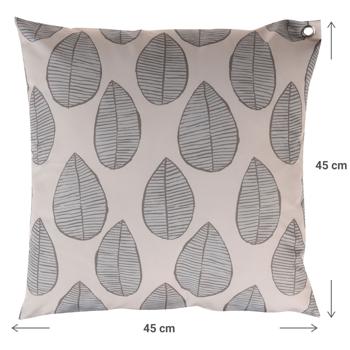 Preview: Coussin de jardin extérieur - Motif feuilles graphique noir/beige - Polyester résistant intempéries 45x45cm - Housse hydrofuge durable et lavable en machine