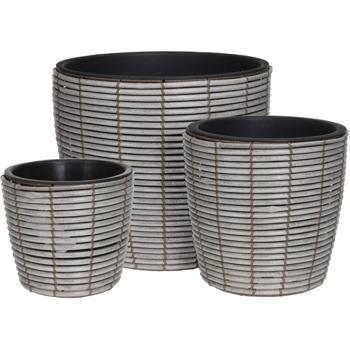3er-Set Grau Blumentöpfe mit Korbmuster - Stilvolles Pflanzentopfset aus robustem Polypropylen - Übertöpfe in 3 Grössen (Ø 25/31/40 cm)