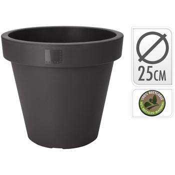 Preview: 2er-Set Blumentopf anthrazit rund - 100% recycelbarer Kunststoff - Ø 25 cm - Stapelbar - Für Innen- & Aussenbereich - Pflanztopf