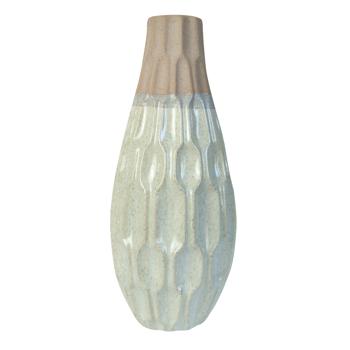Steingut-Vase zweifarbig lasiert - Moderne Blumenvase mit 3D-Muster - Cremeweiss-Beige - Ø 13 x 35 cm - Elegantes Wohnaccessoire für Frische & Schönheit
