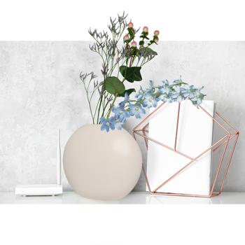 Preview: Steingut Vase lasiert - elegante Blumenvase creme 26x8x31 cm - formschönes ovales Design - robuste hochwertige Steinfertigung für langanhaltende Blumenfrische