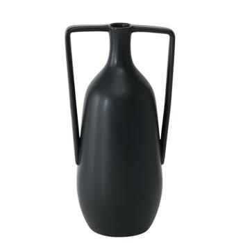 Preview: Steingut Vase Schwarz - Extravagantes Blumenvase Design für Zuhause & Gastronomie - Lasiert, Robust, 18x35x16cm - Hohe Qualität & Langlebigkeit