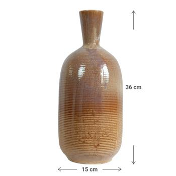 Preview: Porzellan Vase zweifarbig lasiert - Moderne Blumenvase beige hellbraun 36x15 cm - Elegant robust - Schutz vor Sonne- Stilvolles Wohnaccessoire