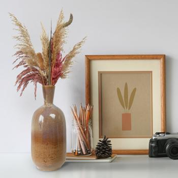 Preview: Porzellan Vase zweifarbig lasiert - Moderne Blumenvase beige hellbraun 36x15 cm - Elegant robust - Schutz vor Sonne- Stilvolles Wohnaccessoire