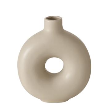 Blumenvase aus Steingut - Lasierte runde Form, beige - 17x7x20cm - Robuste Steinvase mit Eleganz - Schützt Blumen, modernes Design, vielseitig