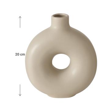 Preview: Blumenvase aus Steingut - Lasierte runde Form, beige - 17x7x20cm - Robuste Steinvase mit Eleganz - Schützt Blumen, modernes Design, vielseitig