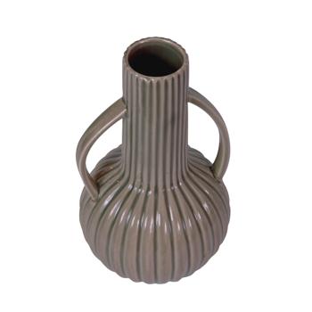 Preview: Vase Porzellan Grün - Lasierte Oberfläche Krug-Design Relief-Muster - Stilvolle Blumenvase 12x12x21 cm - Moderne 3D-Optik