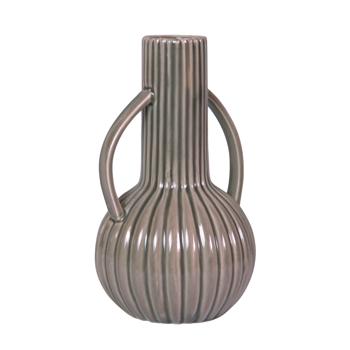 Preview: Vase Porzellan Grün - Lasierte Oberfläche Krug-Design Relief-Muster - Stilvolle Blumenvase 12x12x21 cm - Moderne 3D-Optik