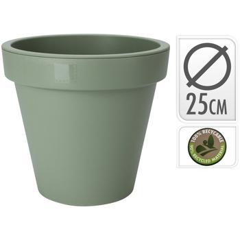 Preview: Blumentopf rund grün - Pflanztopf 100% recycelbar Ø 25 cm x 22 cm Höhe - Innen- & Aussenbereich - Stapelbar - Geschlossener Boden für Innentöpfe