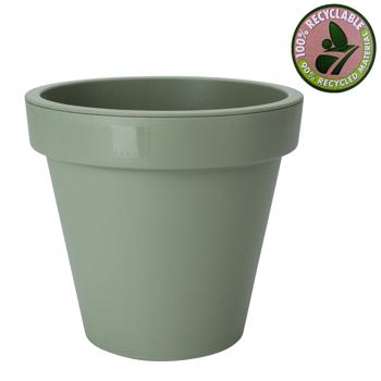 Preview: set di 2 vasi da fiori, rotondi, verdi, in plastica riciclabile al 100%, Ø 20 cm