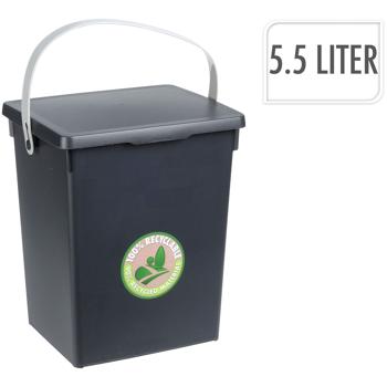 Preview: Komposteimer Kunststoff 19x18x23,5cm - Geruchsdichter Deckel & Henkel - Aus 90% recyceltem Material - Ideal für Küchenabfälle & Lagerung