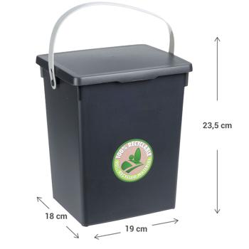 Preview: Komposteimer Kunststoff 19x18x23,5cm - Geruchsdichter Deckel & Henkel - Aus 90% recyceltem Material - Ideal für Küchenabfälle & Lagerung