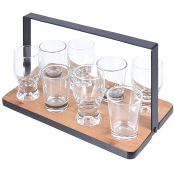 Vorspeisen Set mit 8 Serviergläsern und Bambustablett - Ideal für Desserts, Snacks & Getränke - 9-teilig, Glas, Metall - 24x14 cm - Pflegeleicht