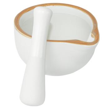 Mortier avec pilon en céramique, blanc-brun, 330 ml