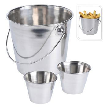 Preview: Secchio da portata con 2 tazze extra, secchio per patatine fritte, acciaio inox