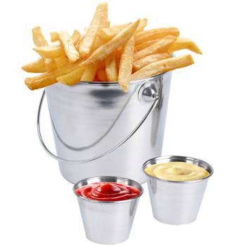 Secchio da portata con 2 tazze extra, secchio per patatine fritte, acciaio inox