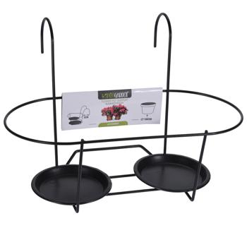Preview: Blumentopfhalter Metall - Zum Einhängen an Geländer & Zäune - Schwarz, 40x18.5x28cm - Robust & wetterbeständig - Für zwei Töpfe