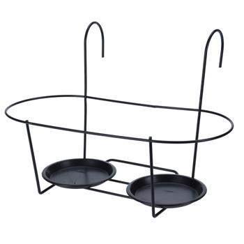 Blumentopfhalter Metall - Zum Einhängen an Geländer & Zäune - Schwarz, 40x18.5x28cm - Robust & wetterbeständig - Für zwei Töpfe