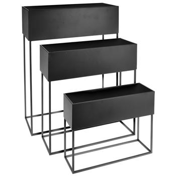 Set élégant de 3 supports pour plantes : en métal, rectangulaire, noir, 3 tailles - supports robustes pour pots de fleurs pour le jardin, le balcon & l‘appartement