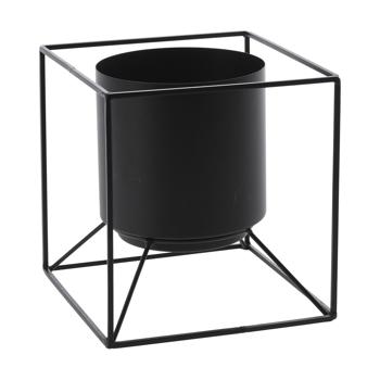 Portavaso in metallo, vaso per piante con cornice fine, nero, 13 x 13 cm