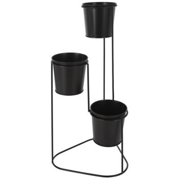 Supporto per vasi da fiori in metallo, set di 3 supporti per piante, nero, 66 x 22 x 49 cm