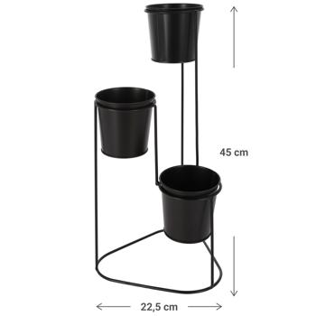 Preview: Supporto per vasi da fiori in metallo, set di 3 supporti per piante, nero, 66 x 22 x 49 cm