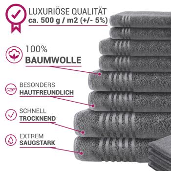 Preview: 8-piece Casativo towel set, bath, shower and hand towels, anthracite + 4 free washcloths