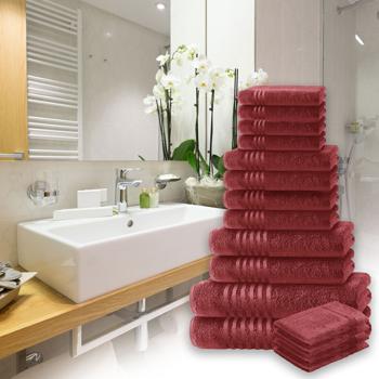 Preview: 16-teiliges Handtuchset Casativo, Waschlappen, Gäste-, Hand-, Dusch-& Badetücher, bordeaux