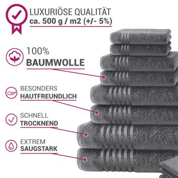 Preview: 16tlg. Handtuchset Casativo, Bade-, Dusch-, Handtücher, anthrazit + gratis 8 Waschlappen