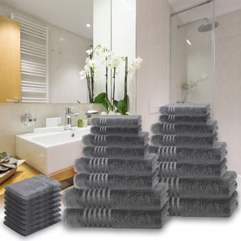 Preview: 16tlg. Handtuchset Casativo, Bade-, Dusch-, Handtücher, anthrazit + gratis 8 Waschlappen