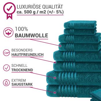 Preview: 16-tlg. Handtuchset Casativo, Bade-, Dusch-, Handtücher, petrol + gratis 8 Waschlappen