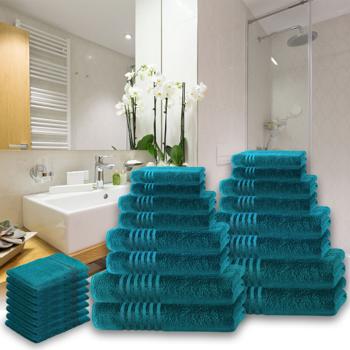 Preview: 16-tlg. Handtuchset Casativo, Bade-, Dusch-, Handtücher, petrol + gratis 8 Waschlappen