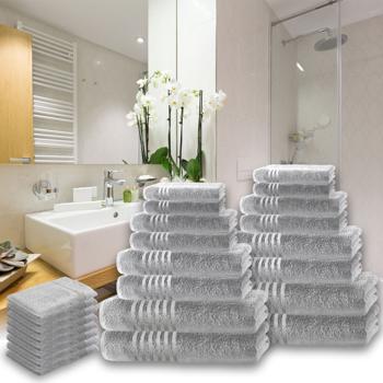 Preview: Luxuriöses 16-teiliges Handtuchset Casativo, silber – Bade-, Dusch-, Handtücher + 8 Gratis-Waschlappen, 500 g/m², Premium Qualität