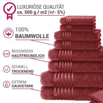 Preview: 16-tlg. Handtuchset Casativo, Bade-, Dusch-, Handtücher, bordeaux + gratis 8 Waschlappen