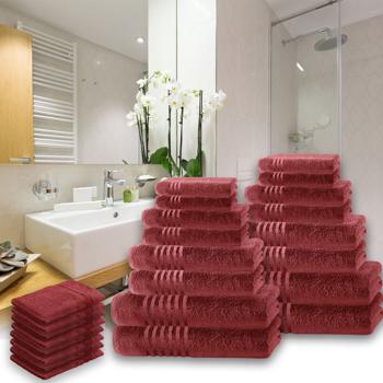 Preview: 16-tlg. Handtuchset Casativo, Bade-, Dusch-, Handtücher, bordeaux + gratis 8 Waschlappen