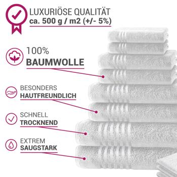 Preview: 16-tlg. Handtuchset Casativo, Bade-, Dusch-, Handtücher, weiss + gratis 8 Waschlappen