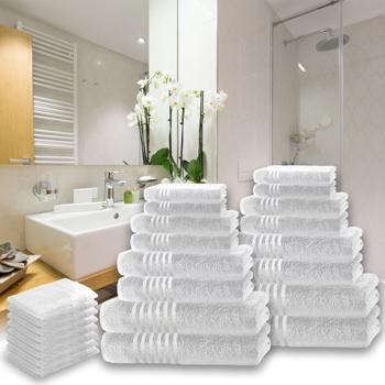 Preview: 16-tlg. Handtuchset Casativo, Bade-, Dusch-, Handtücher, weiss + gratis 8 Waschlappen