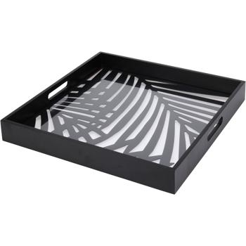 Preview: set di 2 vassoi quadrati, vetro e legno, nero - Vassoi da portata di tendenza, design moderno, combinazione vetro-legno
