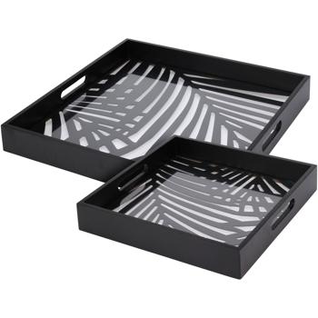 set di 2 vassoi quadrati, vetro e legno, nero - Vassoi da portata di tendenza, design moderno, combinazione vetro-legno