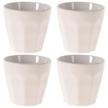 Espressotassen 4er-Set aus dickwandigem Porzellan - Achteckige Kaffeebecher ohne Henkel für doppelten Espresso - 90ml Volumen - Matt Weiss-Glänzend Innen