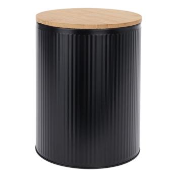 Metal storage jar with bamboo lid, black, cookie jar, Ø 14 x H 17 cm