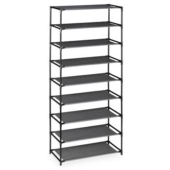 Preview: Schuhschrank aus Stoff - 8 Fächer für ca. 24 Paar Schuhe - 140x60x30cm Grau - Staub- & Mottenschutz mit Rolltür & Reissverschluss - Vliesstoff Metall Kunststoff