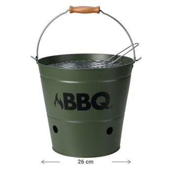 Preview: Seau à barbecue en métal avec impression, barbecue de camping avec anse, vert, 26,5 x 25 cm