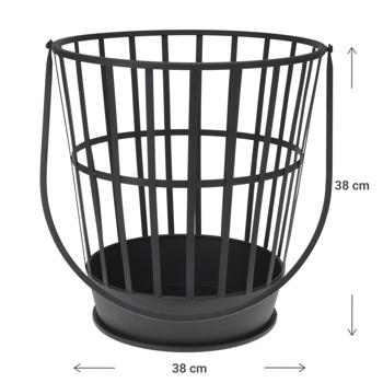 Preview: Practical metal fire basket with handle, black, Ø 38 x H 38cm - Mobile fire bowl for garden fires - Robust outdoor fire pit