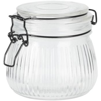 Vorratsglas 500ml mit Bügelverschluss und 3D-Muster - Transparent/Schwarz - für Küche, Regal, Mini-Bar - Ideal für Pasta, Reis, Müsli, Gewürze - Glas/Metall