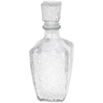 Whiskey-Karaffe aus Glas - Eleganter Dekanter für Whisky, Sherry, Cognac, Likör - 900 ml Volumen, 9x9x24 cm, mit Glas-Deckel und Schliff-Design