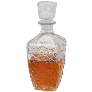 Preview: Whiskey-Karaffe aus Glas - Eleganter Dekanter für Whisky, Sherry, Cognac, Likör - 900 ml Volumen, 9x9x24 cm, mit Glas-Deckel und Schliff-Design
