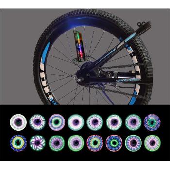 Preview: Lumières de rayons de vélo LED 16 motifs - Jantes colorées ambiance nocturne - Facile à monter - Étanche - Plastique - AAA non inclus