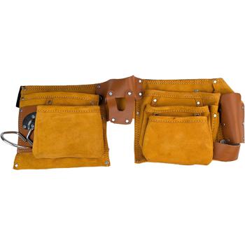 Preview: Robust leather tool belt – Tool apron with nail pouch, hammer holder & tool pockets – Brown – For professionals & DIY projects